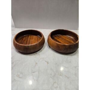 2 Vintage Monkey Pod Wood Bowls Philippines 6" Wide 2" Tall Salad Bowls